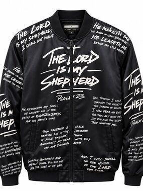 Collection B Black Script Bomber Jacket - Psalm 23 Graphic S